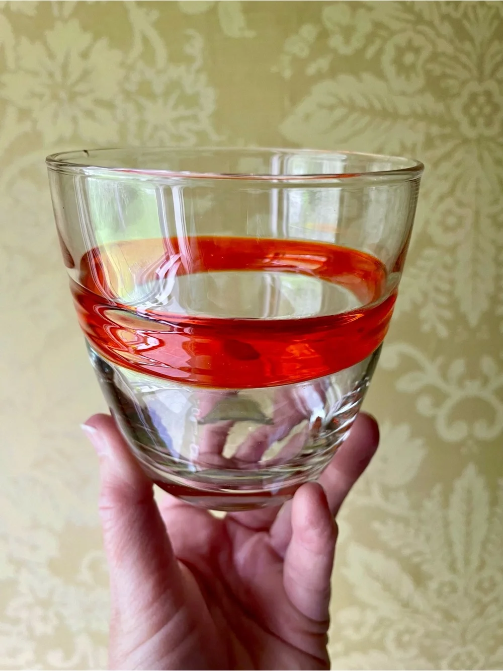 Vintage Crate&Barrel Clear Glass Tumblers with Orange Band, Set of 5